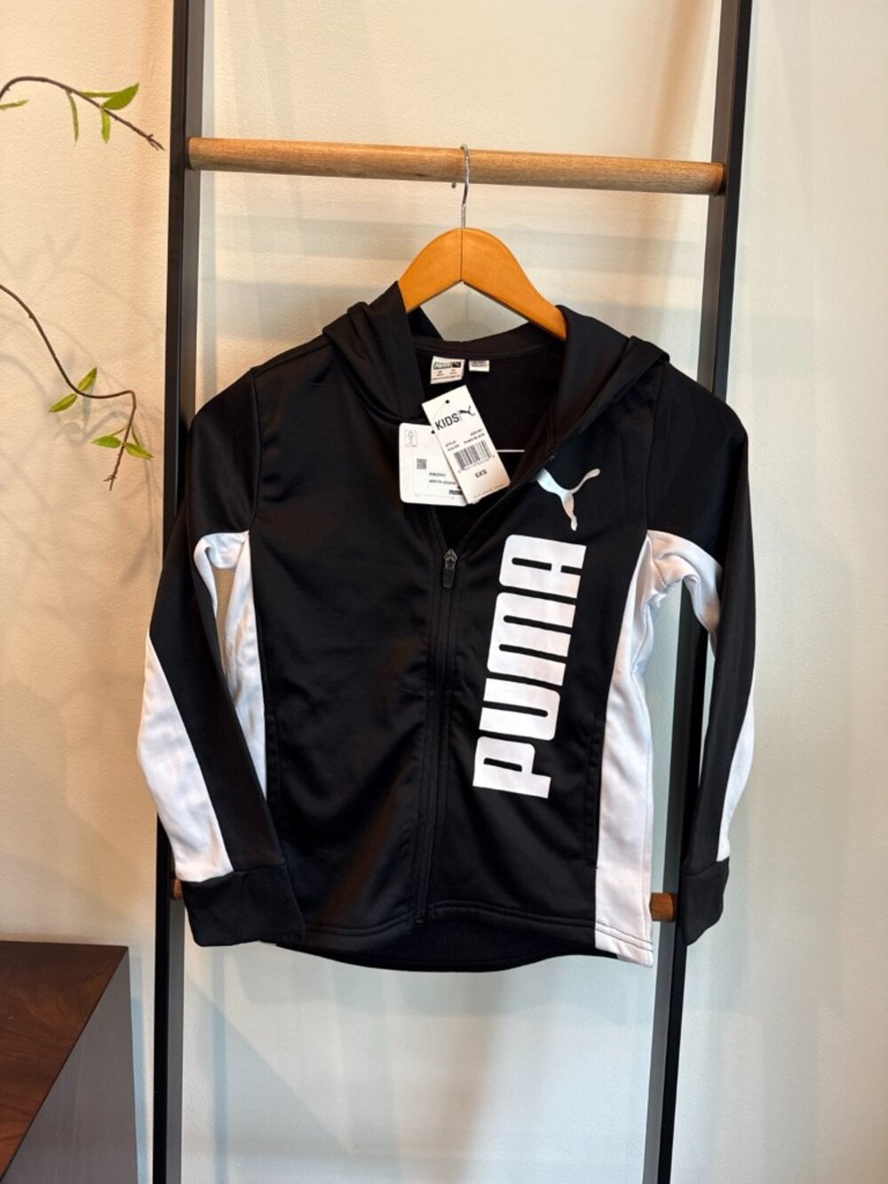 Puma Kids Zip Up Hoodie Black White Logo Athletic Jacket Size 6XS NWT